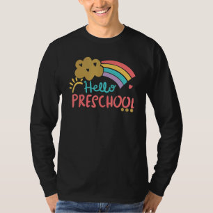 Cute Cloud Rainbow Hello Preschool Teacher Back To T-Shirt