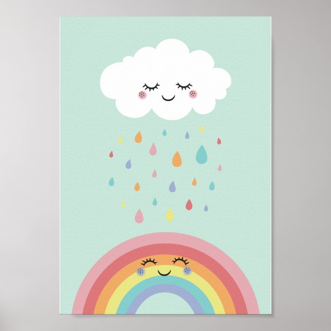 Cute Cloud Rainbow Nursery Pastel Poster Imprimer (Devant)