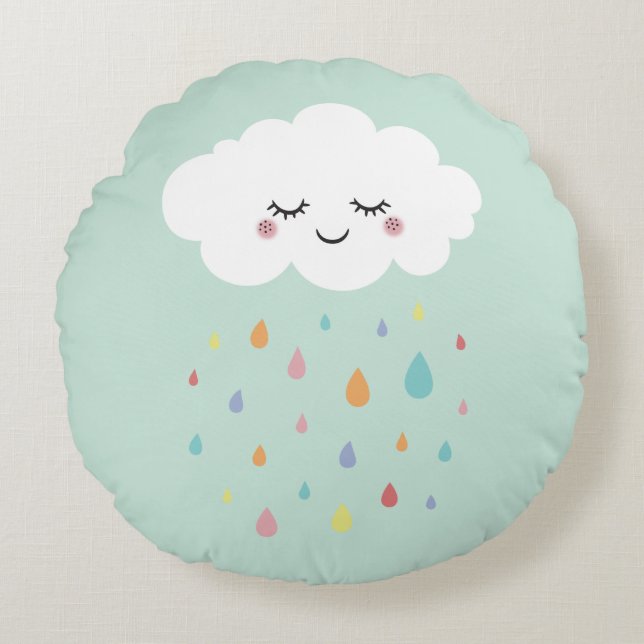 Cute Cloud Rainbow Throw Round Pillow Baby Nursery (Front)