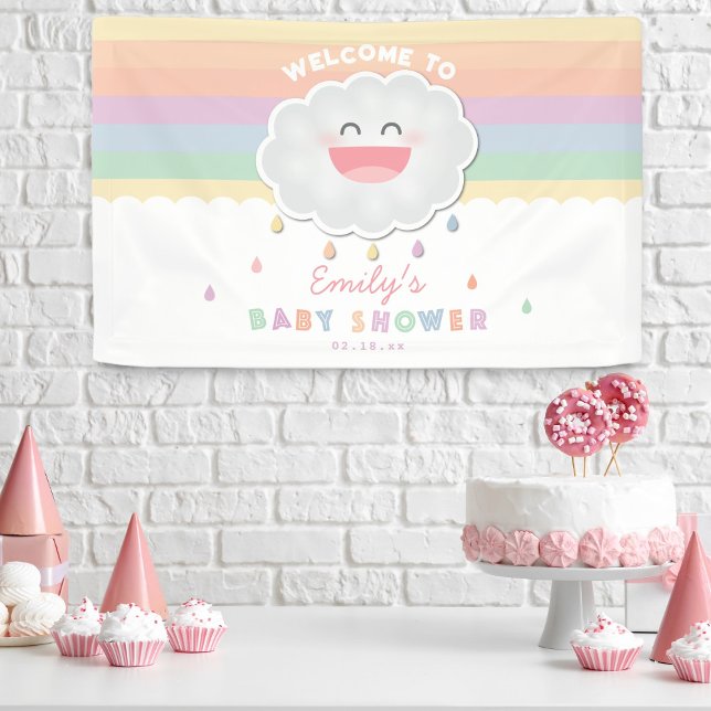 Cute Cloud Raindrops Gender Neutral Baby Shower Banner (Creator Uploaded)