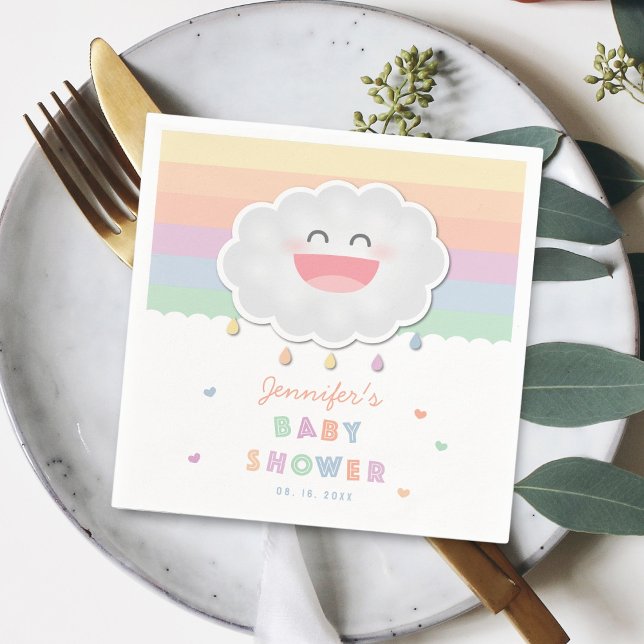 Cute Cloud Raindrops Gender Neutral Baby Shower Napkin (Creator Uploaded)
