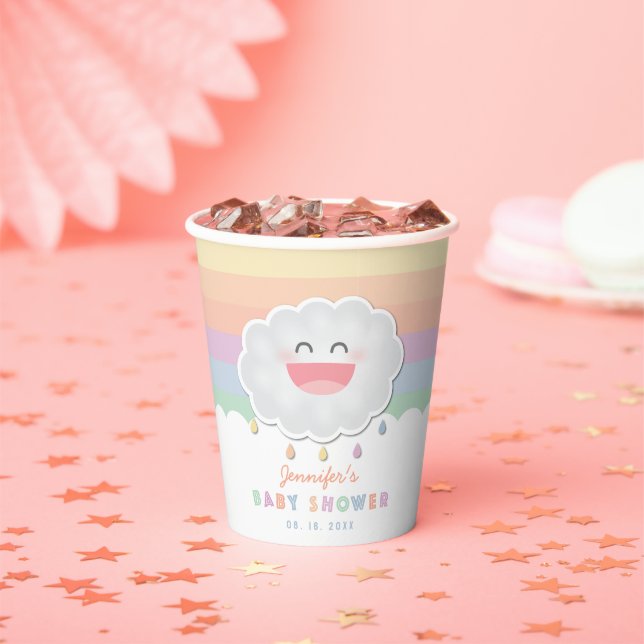Cute Cloud Raindrops Gender Neutral Baby Shower Paper Cups (Insitu)