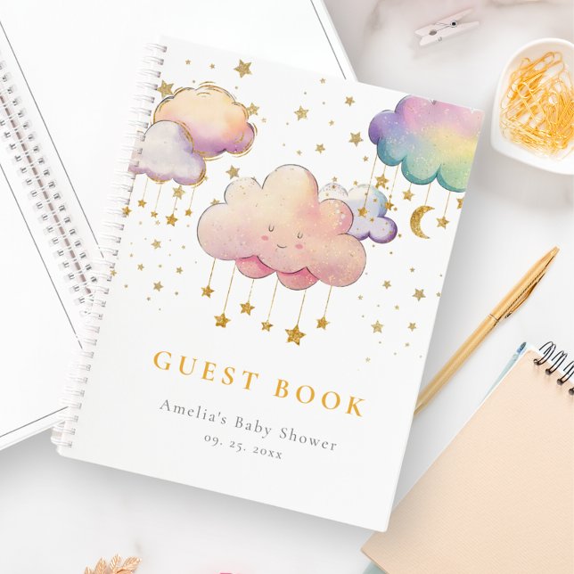 Cute Cloud Star Baby Girl Shower Guest Book (Creator Uploaded)