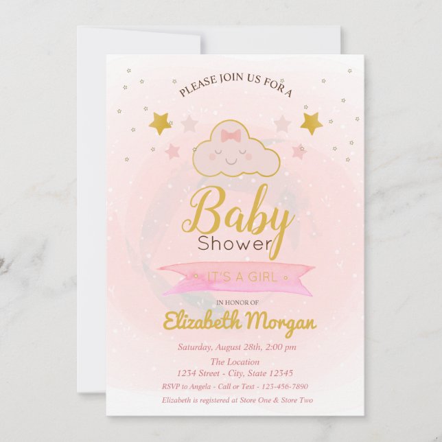 Cute Cloud,Stars It's a Girl Baby Shower Invitation (Front)