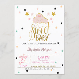 Cute Cloud,Stars,Sweet Baby Baby Shower Invitation