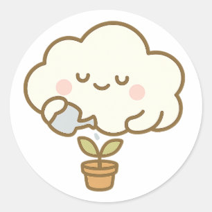 Cute Cloud Watering a Plant – Transparent Sticker