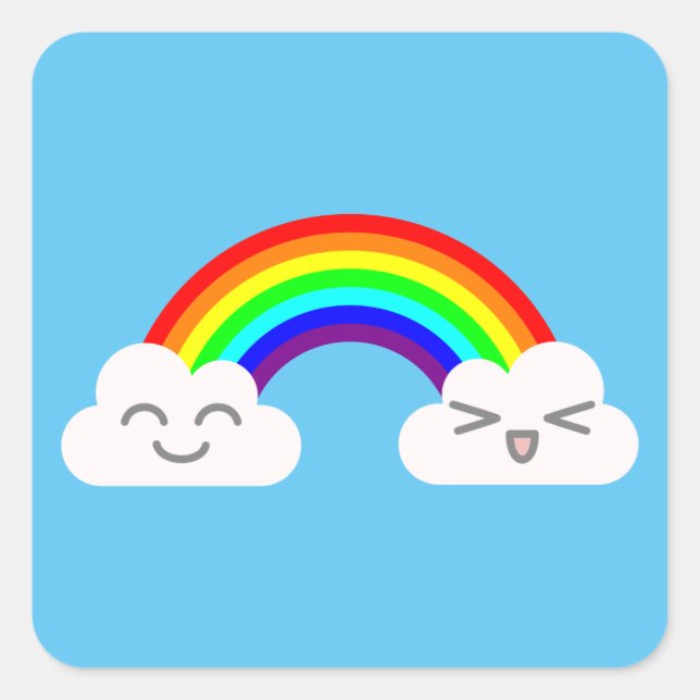 Cute Clouds and a Rainbow Square Sticker (Front)