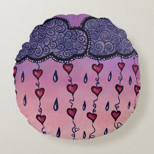 Cute clouds and hearts art round pillow