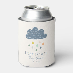 Cute Clouds and Raindrops in Blue Baby Shower Can Cooler