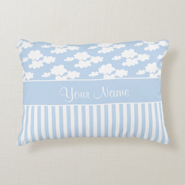 Cute Clouds and Stripes Decorative Pillow (Front)