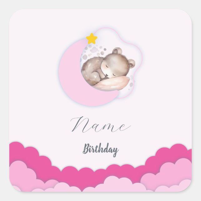 Cute Clouds Birthday Party Decorations Square Sticker (Front)