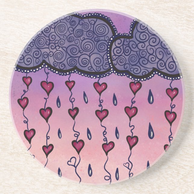 Cute clouds, hearts and raindrops coaster (Front)