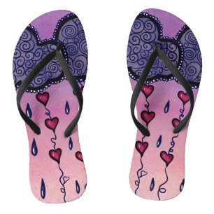 Cute clouds, hearts and raindrops flip flops
