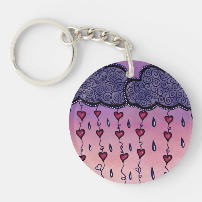 Cute clouds, hearts and raindrops keychain (Front)