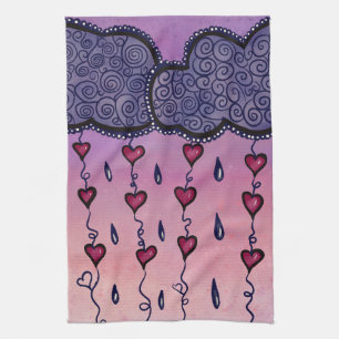 Cute clouds, hearts and raindrops kitchen towel