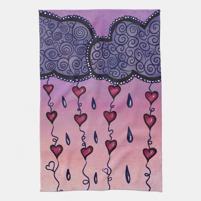 Cute clouds, hearts and raindrops kitchen towel (Vertical)