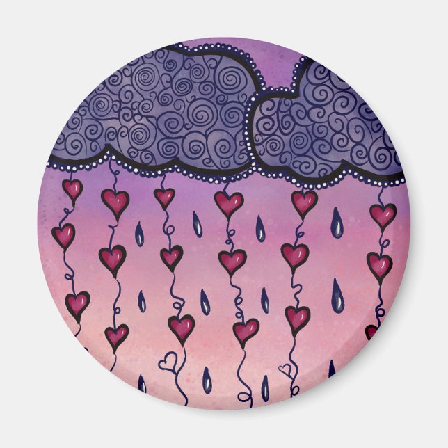 Cute clouds, hearts and raindrops magnet (Front)