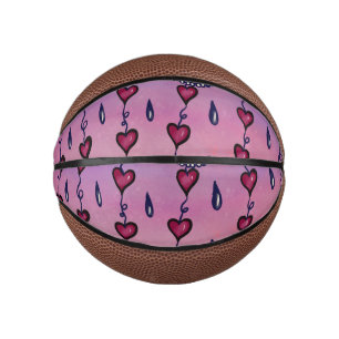 Cute clouds, hearts and raindrops mini basketball