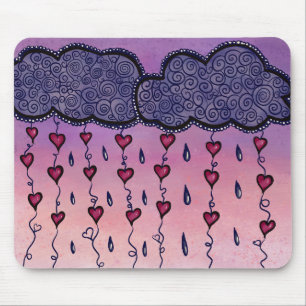Cute clouds, hearts and raindrops mouse pad