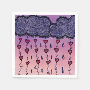 Cute clouds, hearts and raindrops napkin