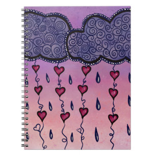 Cute clouds, hearts and raindrops notebook