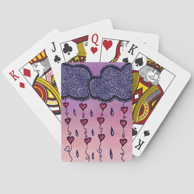 Cute clouds, hearts and raindrops playing cards (Back)