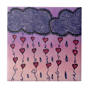 Cute clouds, hearts and raindrops tile
