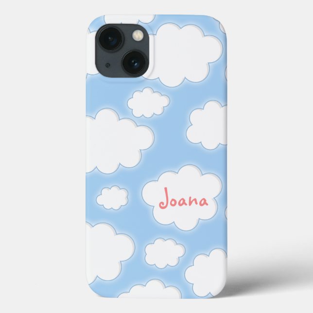 Cute Clouds Pattern Blue Pink Personalized Name Case-Mate iPhone Case (Back)