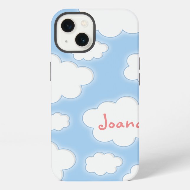 Cute Clouds Pattern Blue Pink Personalized Name iPhone Case (Back)