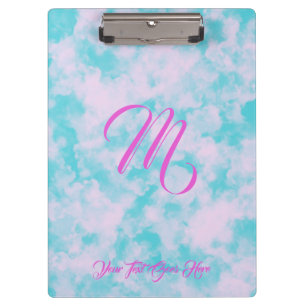 Cute Clouds Pink and Blue Monogram  Clipboard