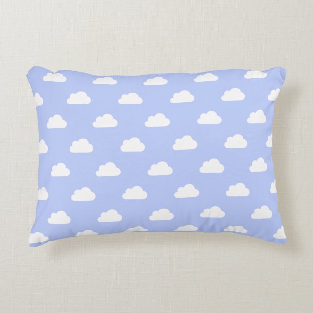 Cute Clouds White on Blue Accent Pillow (Front)