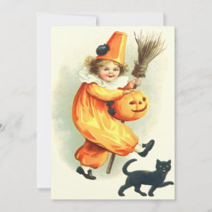 Cute Clown Black Cat Jack O Lantern