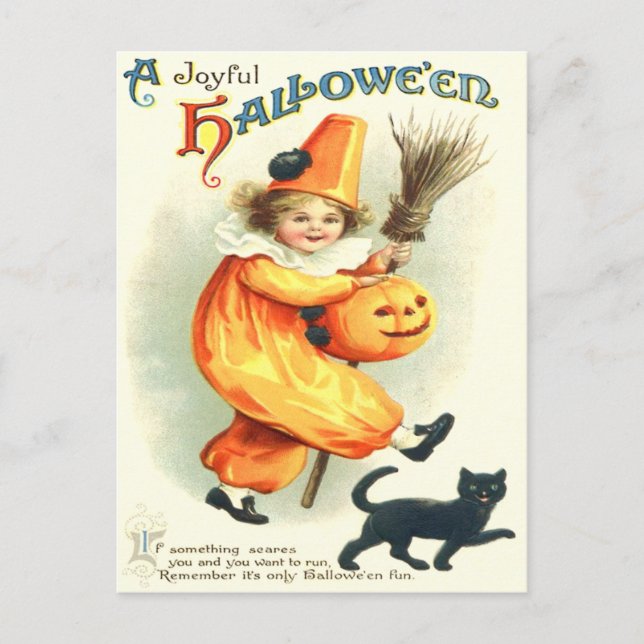 Cute Clown Black Cat Jack O Lantern Postcard (Front)