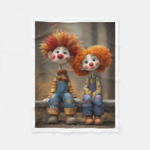 Cute Clown Couple on Bench Cozy Fleece Blanket