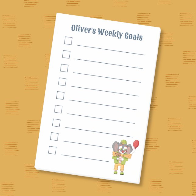 Cute Clown Elephant Kid Goals Post-It Notes (Cute clown elephant kid weekly goals sticky notes .)