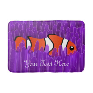 Cute Clown Fish and Beautiful Purple Sea Anemone Bath Mat