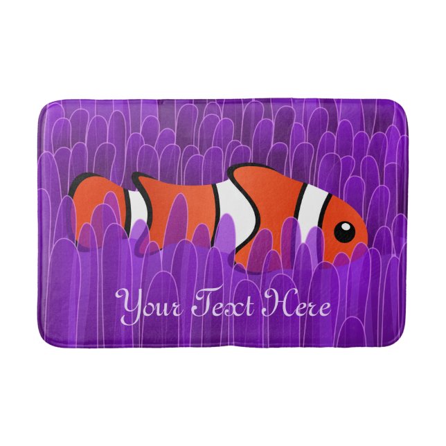 Cute Clown Fish and Beautiful Purple Sea Anemone Bath Mat (Front)