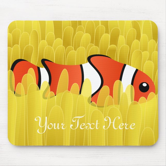 Cute Clown Fish and Beautiful Yellow Sea Anemone Mouse Pad (Front)