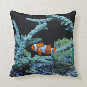 Cute Clown Fish in Coral Throw Pillow