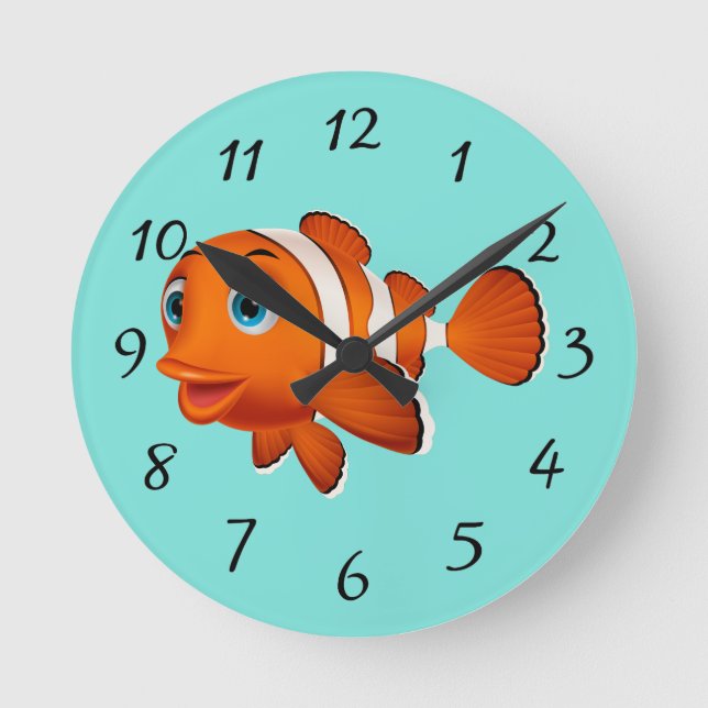 Cute Clown Fish Round Clock (Front)