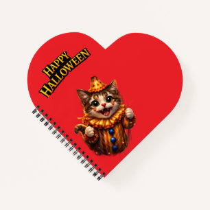 Cute clown kitten whimsical happy Halloween heart  Notebook