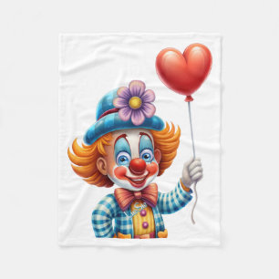 Cute Clown with Heart Balloon Cozy Fleece Blanket