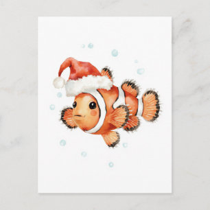 Cute Clownfish in Santa Hat Xmas Holiday Postcard