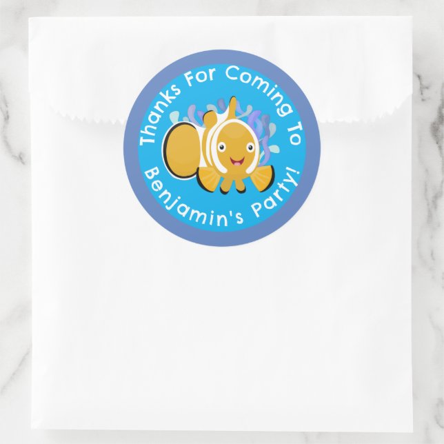 Cute clownfish personalized birthday cartoon classic round sticker (Bag)
