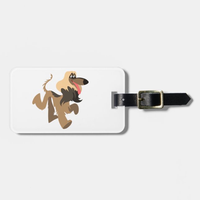 Cute Clownish Cartoon Afghan Hound Luggage Tag (Front Horizontal)