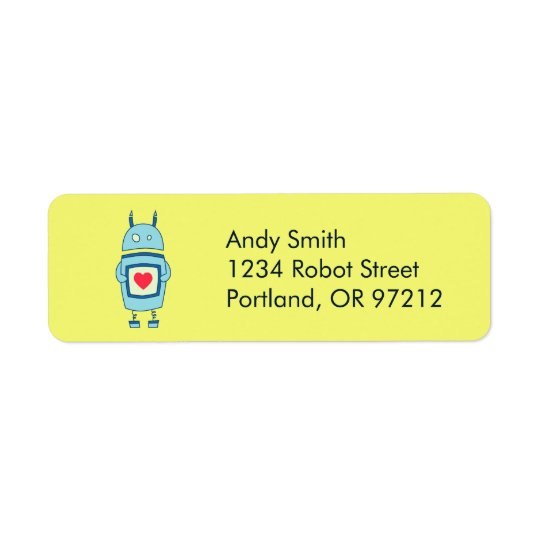 Cute Clumsy Robot With Heart Return Address Label