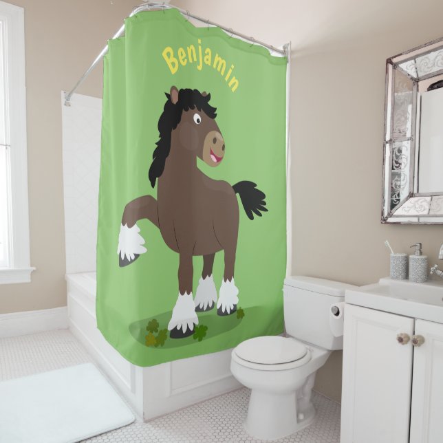 Cute Clydesdale draught horse cartoon illustration (In Situ)