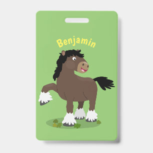 Cute Clydesdale draught horse cartoon illustration Badge
