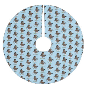 Cute Clydesdale draught horse cartoon illustration Brushed Polyester Tree Skirt