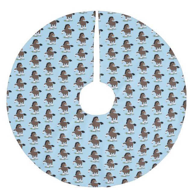 Cute Clydesdale draught horse cartoon illustration Brushed Polyester Tree Skirt (Front)